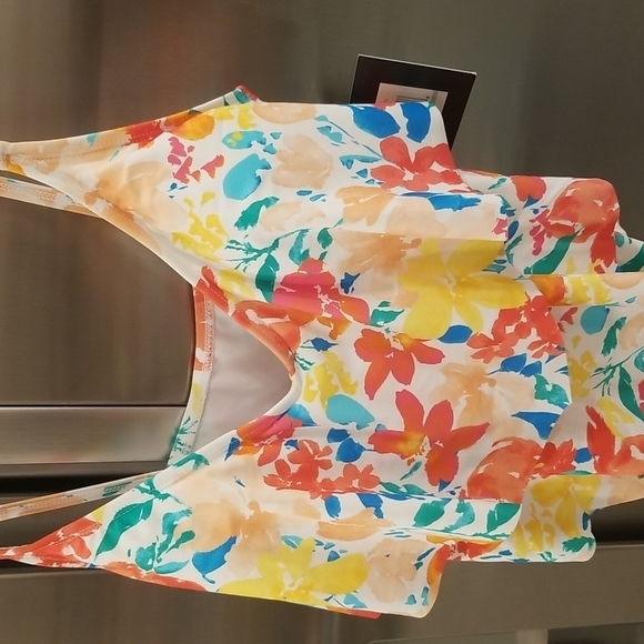 💕ELLEN TRACY💕 One Piece Ruffle Swimsuit ~ Abstract Floral Print 8 NWT - Picture 3 of 12